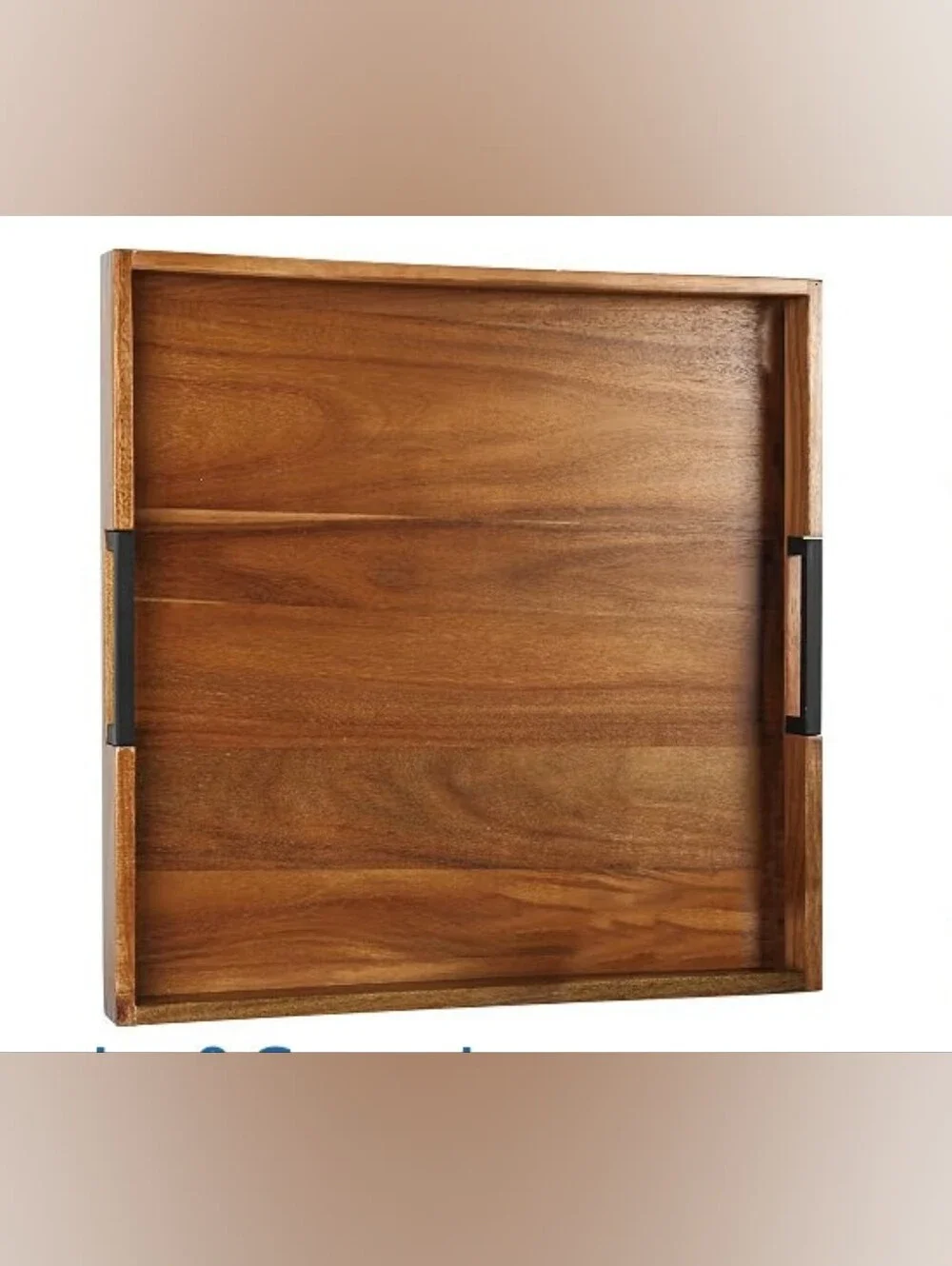 Classic Acacia Wood Serving Tray with Built-In Side Handles - size 20 x 20